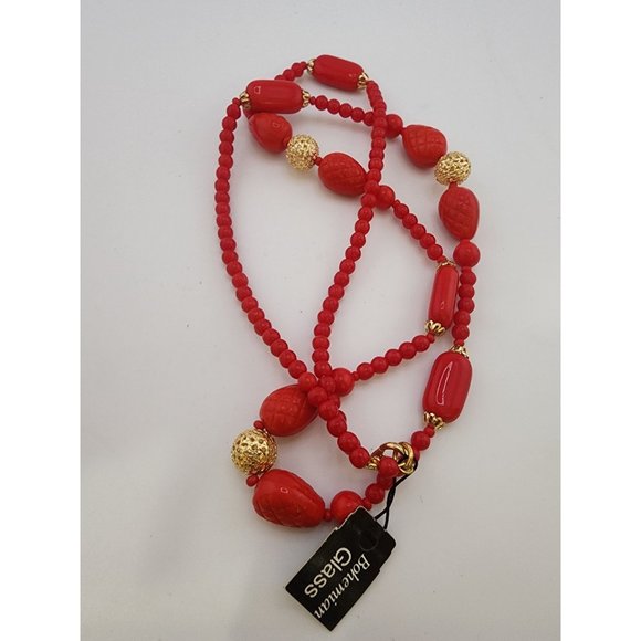 Vintage NOS Bohemian Glass Necklace (A3451) - Picture 3 of 4